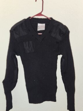 Womens Brigade Quartermasters V-Neck Sweater with Shoulder Patches - Black